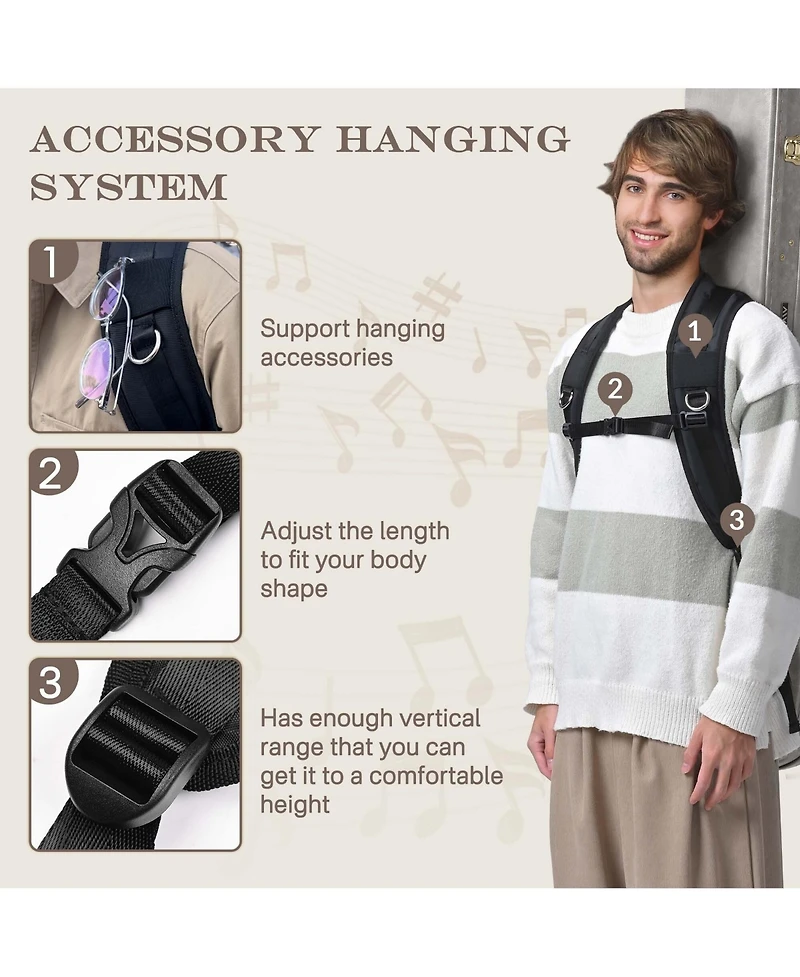 Yescom Guitar Case Backpack Strap Padded Shoulder Strap with Adjustable Sternum Strap