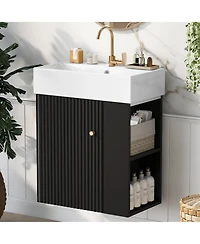 Cesicia 22 in. Modern Floating Bathroom Vanity with Ceramic Basin and Right Side Storage for Small Bathrooms