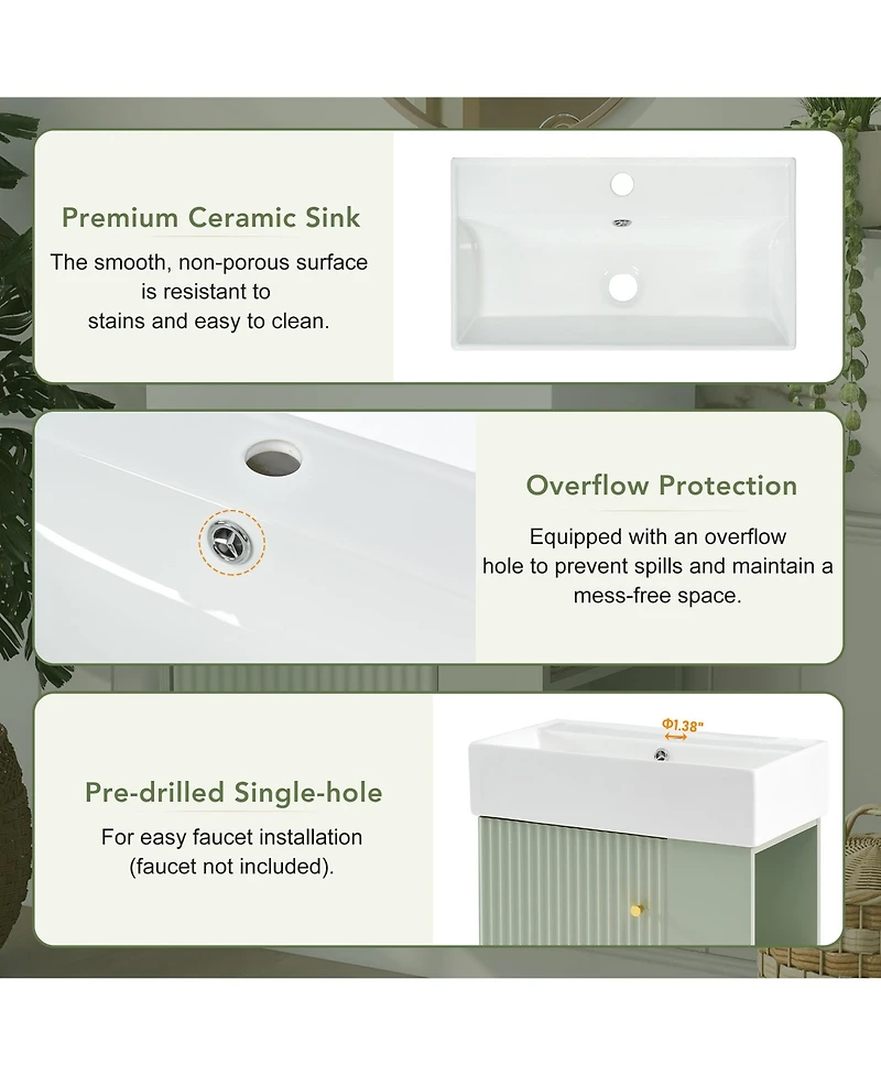 Cesicia 22 in. Modern Floating Bathroom Vanity with Ceramic Basin and Right Side Storage for Small Bathrooms