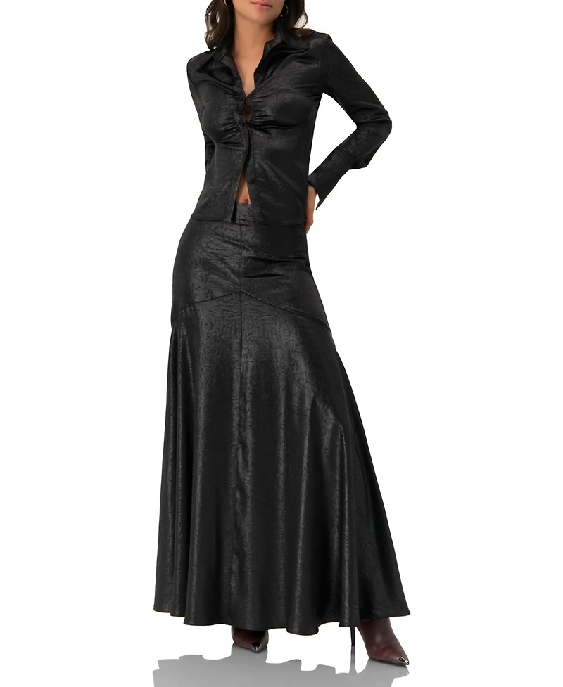 Ivonne Women's Long Sleeve Faux Leather Shirt