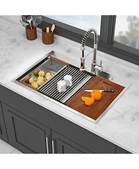 flynama 33x22x10inch Topmount Double Bowl Kitchen Sink 16 Gauge 60 and 40 Split Brushed Nickel