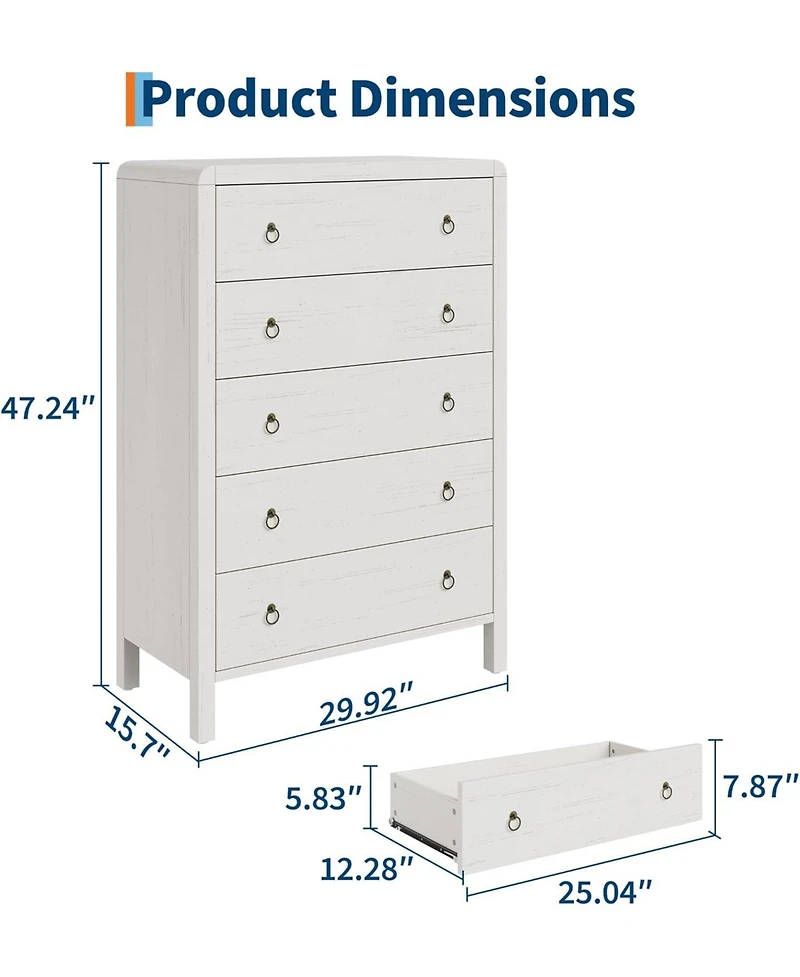 gaomon 5-Drawer Modern Bedroom Dresser Chest Closet Storage Cabinet Organizer