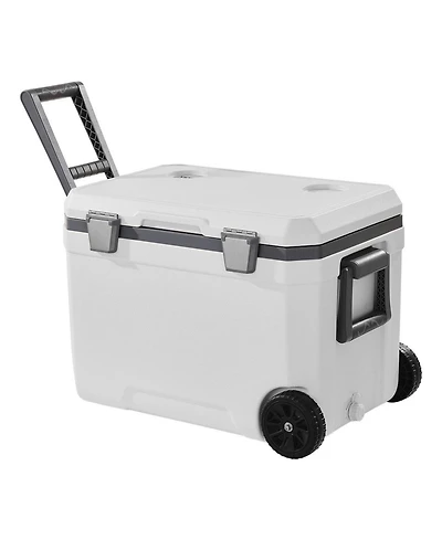 Mecale 45 Qt Wheeled Portable Cooler with Ice Retention, Heavy-Duty Handles and Cup Holder, Insulated Hard Cooler for Long Trips