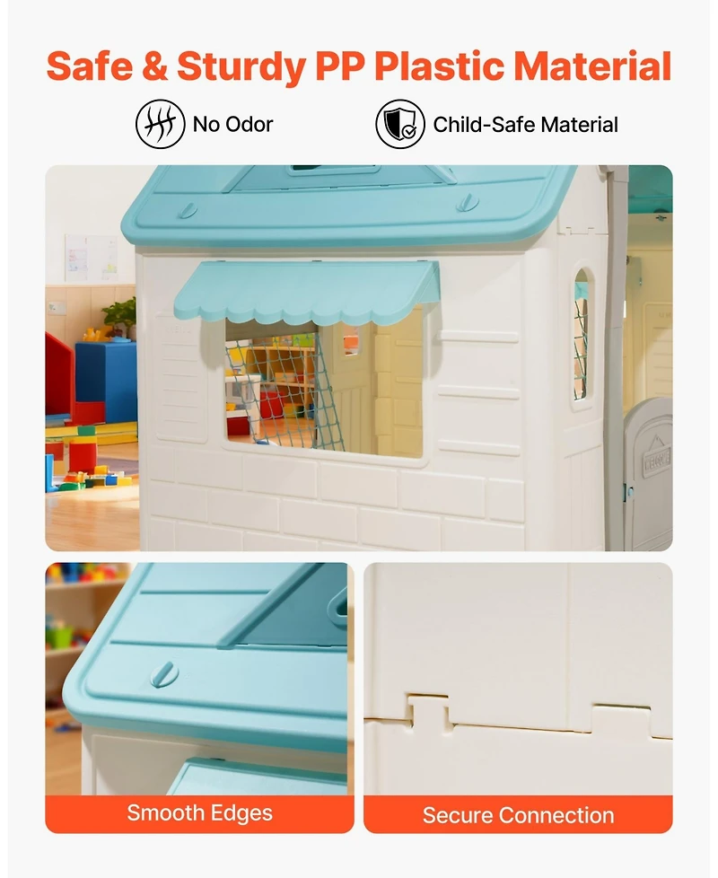 Mecale 5-in-1 Outdoor Playhouse Cottage, Pretend Play + Basketball, Darts, Soccer, Ring Toss, Door & Window, Ages 2