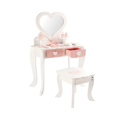 Bruce & Shark Princess Vanity Set for Girls | Kids Makeup Table with Mirror, Stool, Drawers & Pretend Cosmetics