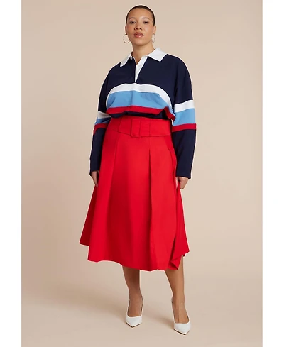 Eloquii Women's Pleated Belted Midi Skirt