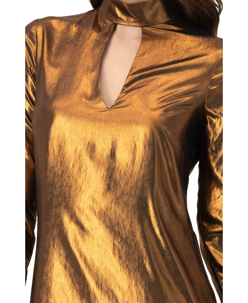 Ivonne Women's Short Satin Dress with Keyhole Neckline