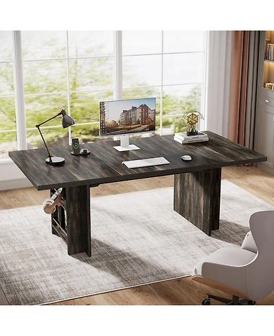 Tribesigns 63 Inches Office Executive Desk, Home Desk Large Computer Writing Table with Storage, Wood Workstation Small Conference