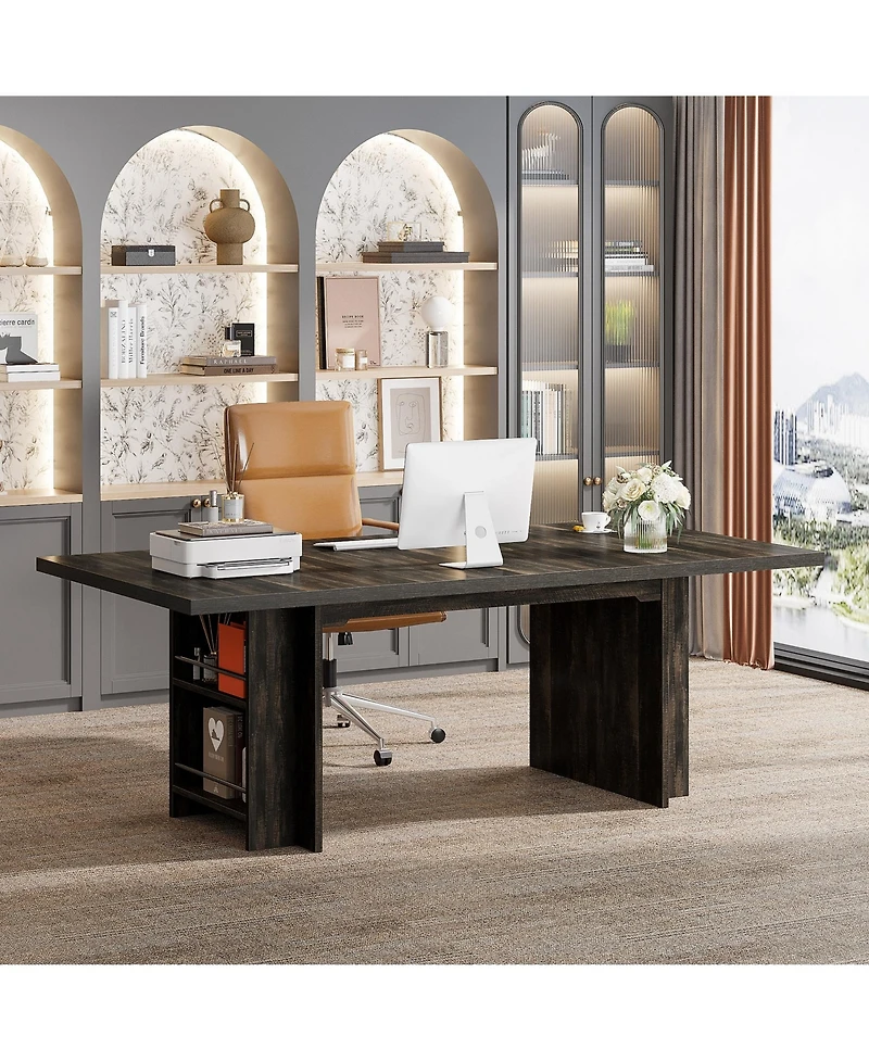 Tribesigns 63 Inches Office Executive Desk, Home Desk Large Computer Writing Table with Storage, Wood Workstation Small Conference