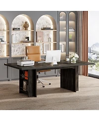 Tribesigns 63 Inches Office Executive Desk, Home Desk Large Computer Writing Table with Storage, Wood Workstation Small Conference