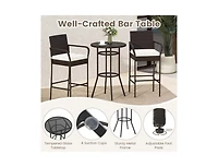 Slickblue Outdoor Rattan Bar Table Set with 2 Cushioned Chairs