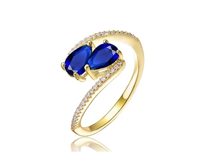 Genevive Elegant 14K Gold Plated Double Pear Cubic Zirconia Bypass Ring