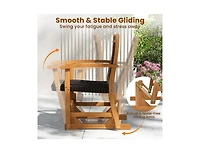 Slickblue Patio Rattan Glider Chair with Acacia Wood Frame and Wicker Seat