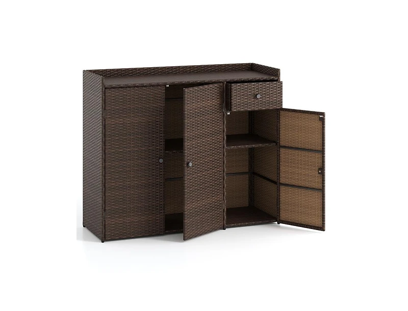 Slickblue Outdoor Wicker Storage Cabinet with Three Doors for Patio