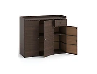 Slickblue Outdoor Wicker Storage Cabinet with Three Doors for Patio