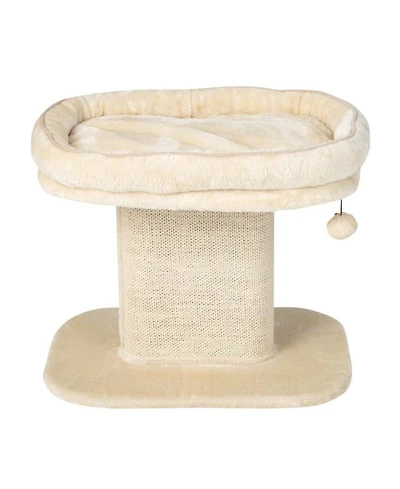 Aostirmotor Cat Tree Tower with Large Plush Perch and Scratching Plate in Beige
