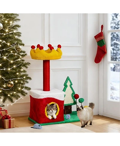 Aostirmotor 29.5" Tall Multi-level Cat Tower with Cat Condo in Red