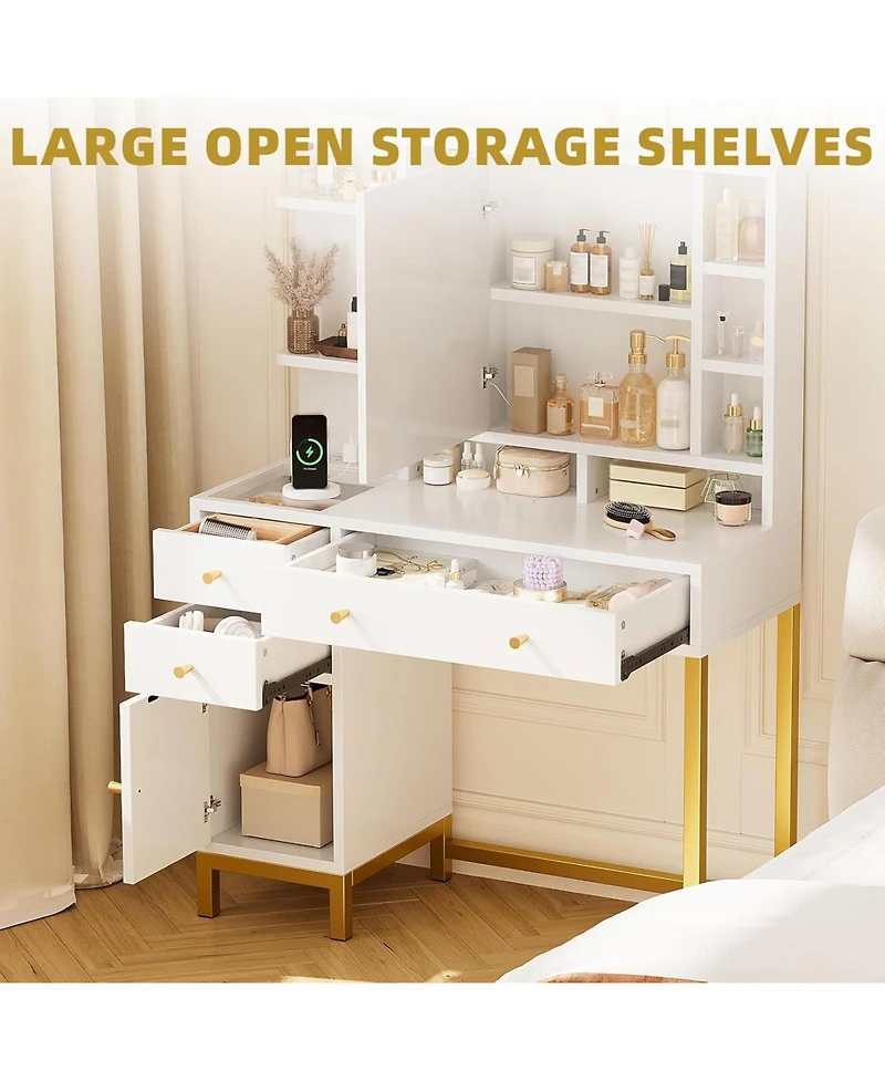 White Vanity Desk Mirror and Lights Makeup Desk Dressing Table for Bedrooms, Apartments, Easy to Assemble