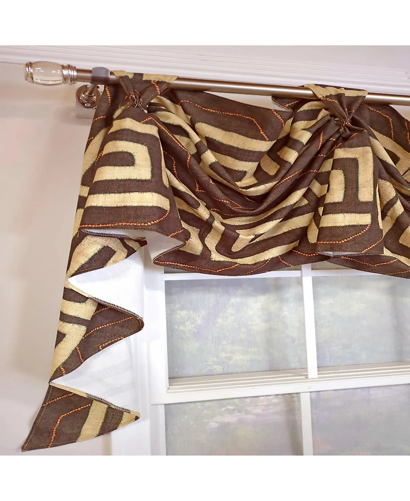 Rlf Home Atahualpa 3-s Victory 100% Cotton Tab Top Swag Window Curtain 54" x 25" Brown