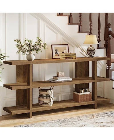 Tribesigns 63 Inches Long Console Table with Storage, Wooden Narrow Entryway Table with 3-Tier Shelf, Farmhouse Accent Foyer Sofa Furniture