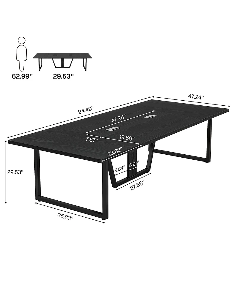 Tribesigns 94.5-Inch Conference Table for 10 People, Industrial 8 Ft Meeting with Two Grommets Home Office, Studio, Business