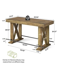 Tribesigns 63-Inch Industrial Bar Table with Metal Footrest Set of 2, Kitchen Pub Table with Sturdy and Heavy Duty X-Base