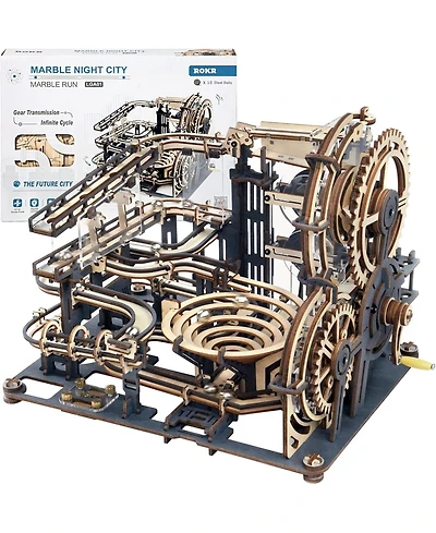 Robotime 3D Wooden Puzzles for Adults Marble Run Model Building Kit Marble Night City Wooden Puzzles Building Toy, Desk Decor Creative Birthday Gifts