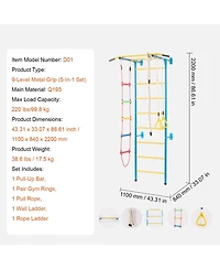 Mecale 5-in-1 Indoor Jungle Gym, Swedish Ladder Set w/ Pull-Up Bar, Rope Ladder & Rings, 220-Lb Capacity
