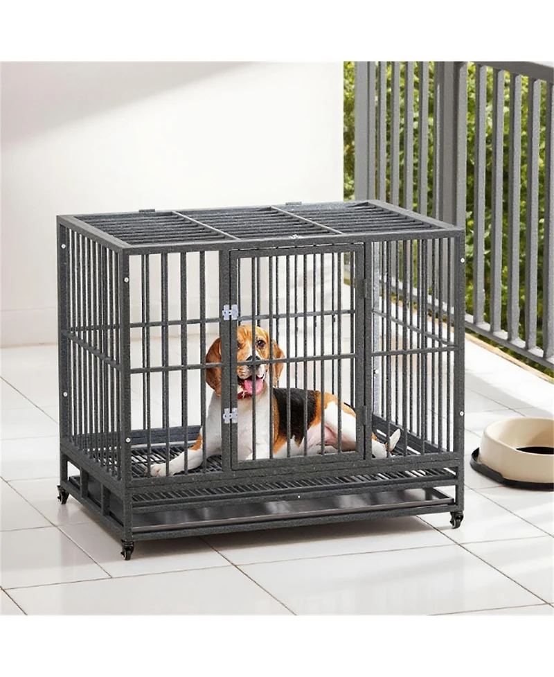 Aostirmotor Dog Crate Metal Cage Kennel in Grey
