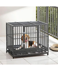 Aostirmotor Dog Crate Metal Cage Kennel in Grey