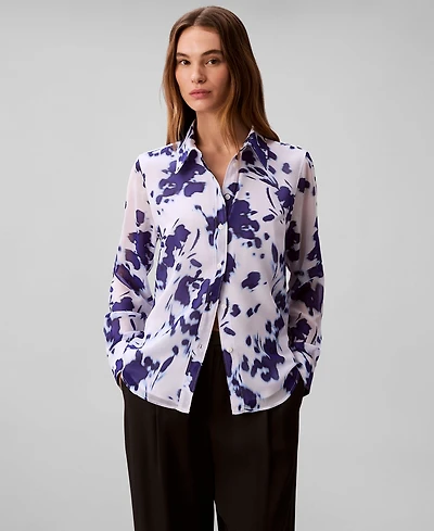 Calvin Klein Women's Printed Relaxed Button-Down Shirt