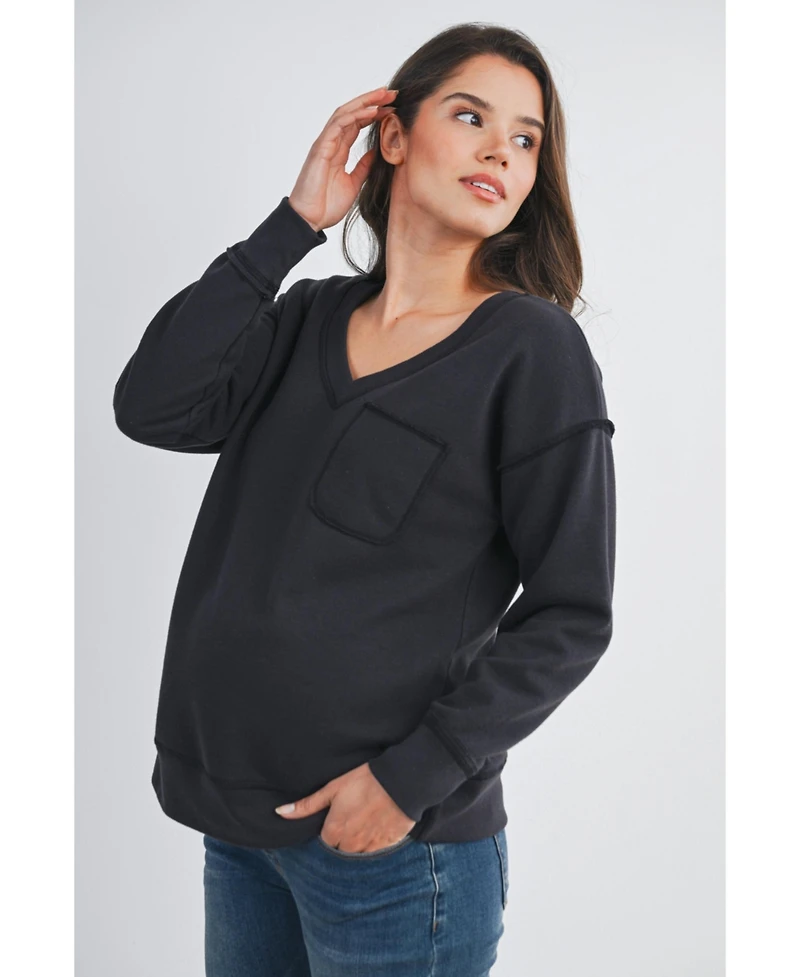 Hello Miz Maternity V Neck Long Sleeve Front Pocket Sweatshirt