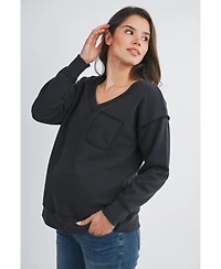 Hello Miz Maternity V Neck Long Sleeve Front Pocket Sweatshirt