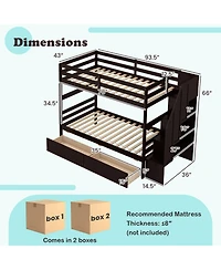 Costway Twin Over Twin Bunk Bed with Storage Stairs & Drawers Full-length Guardrails
