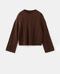 Mango Women's V-Neck Braided Sweater
