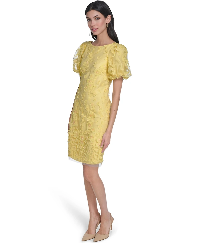 Eliza J Petite Boat Neck Puff-Sleeve Shift Dress