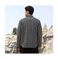 Campus Sutra Men's Midnight Black Woven-Striped Quilted Jacket