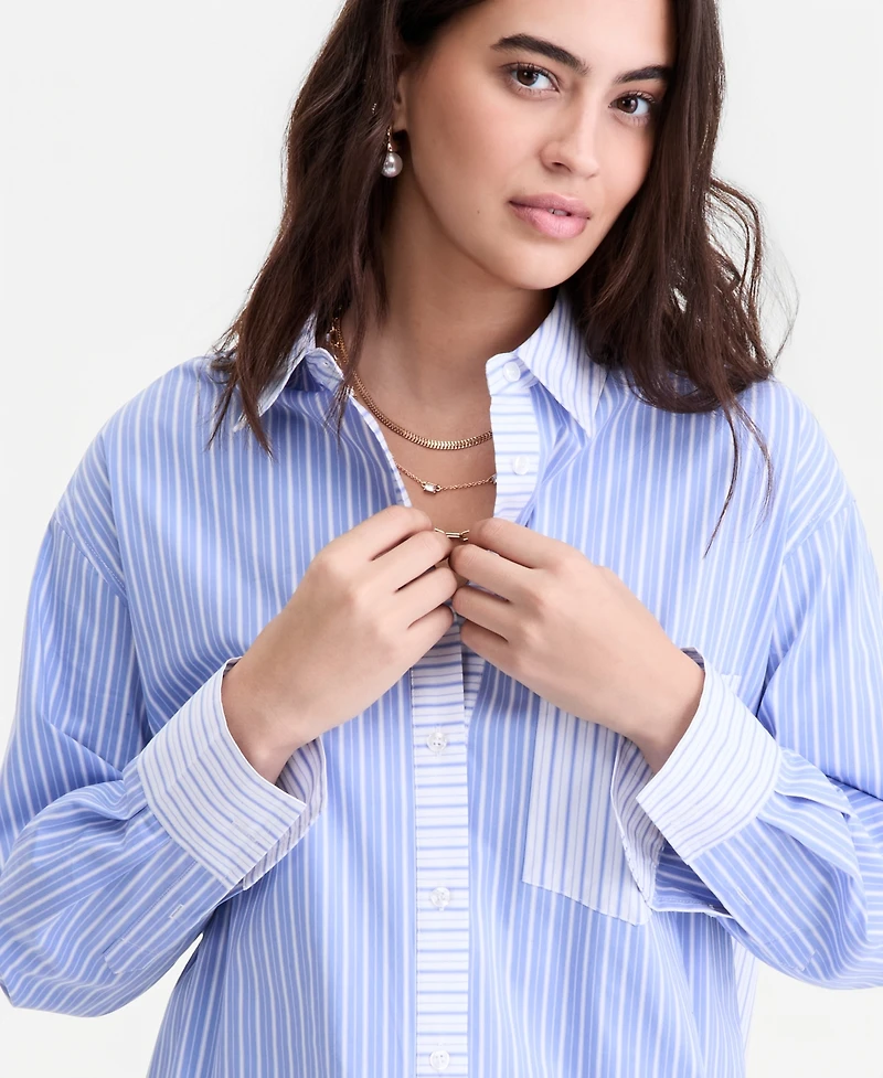 On 34th Women's Contrast Stripe Button-Down Shirt, Macy's Exclusive