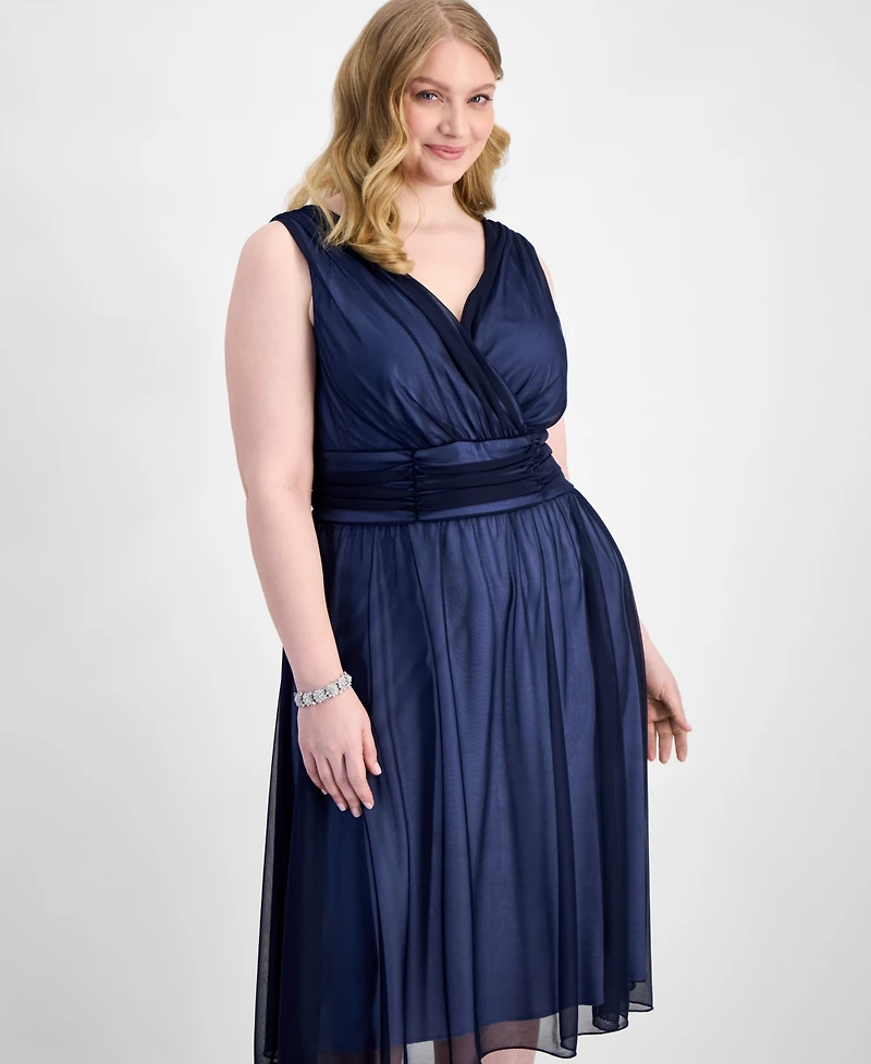 Connected Plus Sleeveless Chiffon Midi Dress