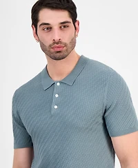 Alfani Men's Basketweave Short-Sleeve Polo Sweater, Macy's Exclusive