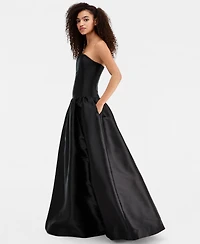 Rare Juniors' Mikado Strapless Drop-Waist Corset Ball Gown