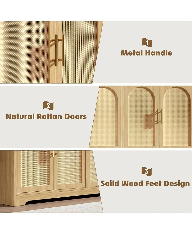 gaomon 59” Sideboard Buffet Cabinet, Large Credenza Storage with 4 Rattan Doors