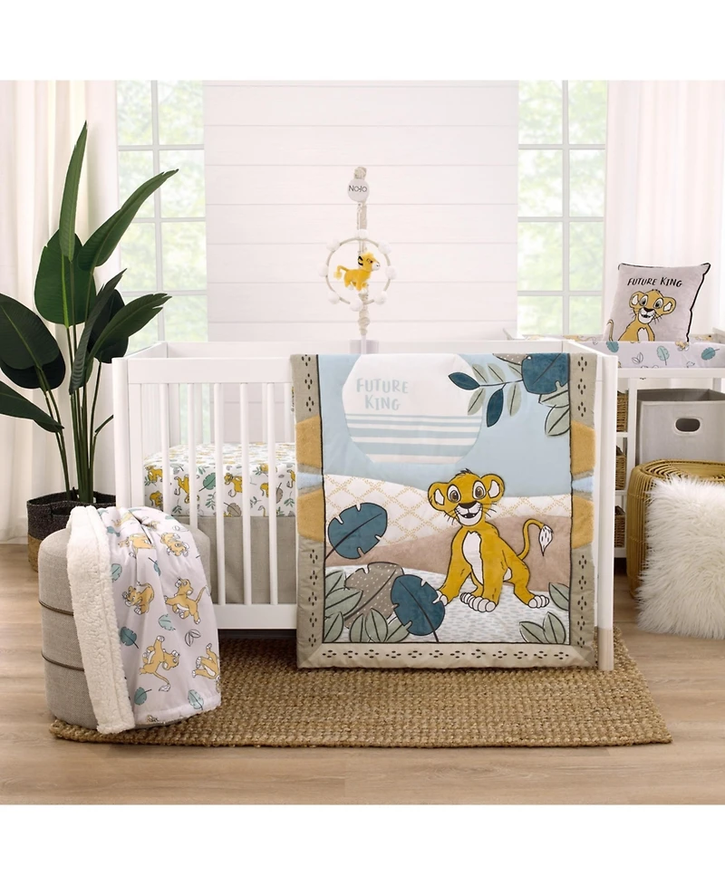 NoJo Disney Lion King Teal, Sage, White and Gold Simba Future King Cotton Photo Op Fitted Crib Sheet