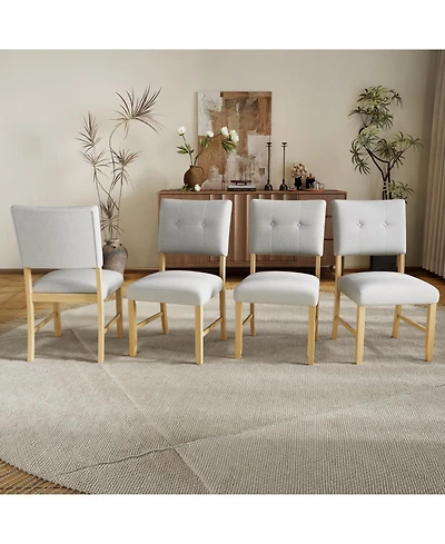 Streamdale Furniture Upholstered Dining Chairs, Set of 4, Beige & Natural Wood