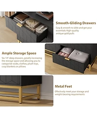 gaomon Black 6-Drawer Modern Double Dresser, Long Bedroom Storage Chest with Gold Handles for Tv Area, Living Room, or Entryway