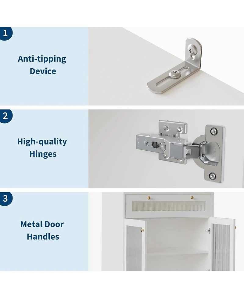 gaomon Kitchen Pantry Cabinet, 62 Inch Freestanding Hutch Cupboard with Large Countertop, Glass Doors, Drawer and Adjustable Shelves