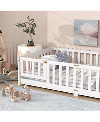 Streamdale Furniture Twin Floor Bed with Fence & Door, White