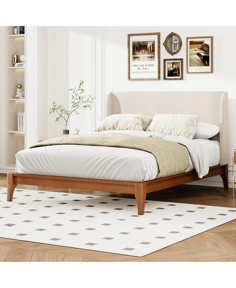 Streamdale Furniture Solid Bamboo Platform Bed with Upholstered Headboard