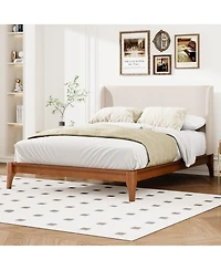 Streamdale Furniture Solid Bamboo Platform Bed with Upholstered Headboard