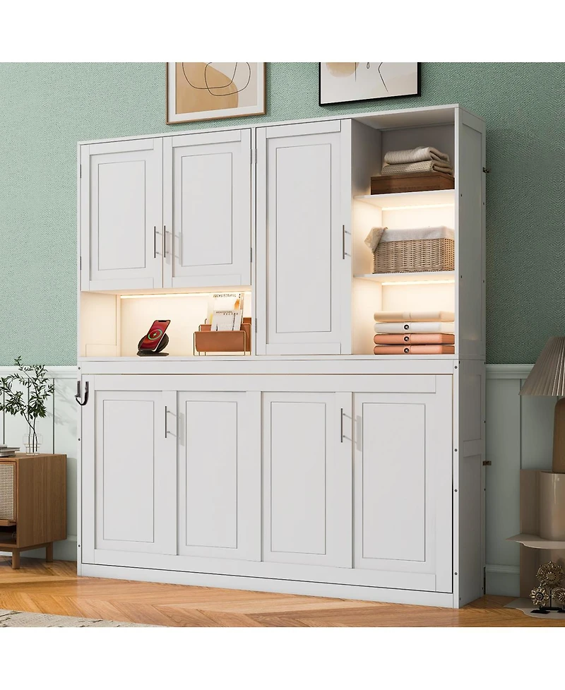 Streamdale Furniture Twin Size Wall Murphy Bed with Cabinet, Shelves, Light & Usb